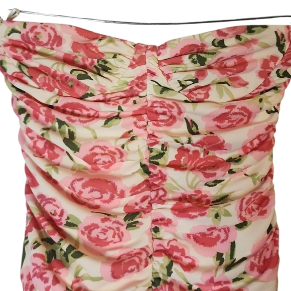 ZARA Blogger Fave Pink Floral Rose Ruched Bodysuit Medium Strapless Romantic Y2k - Picture 9 of 15
